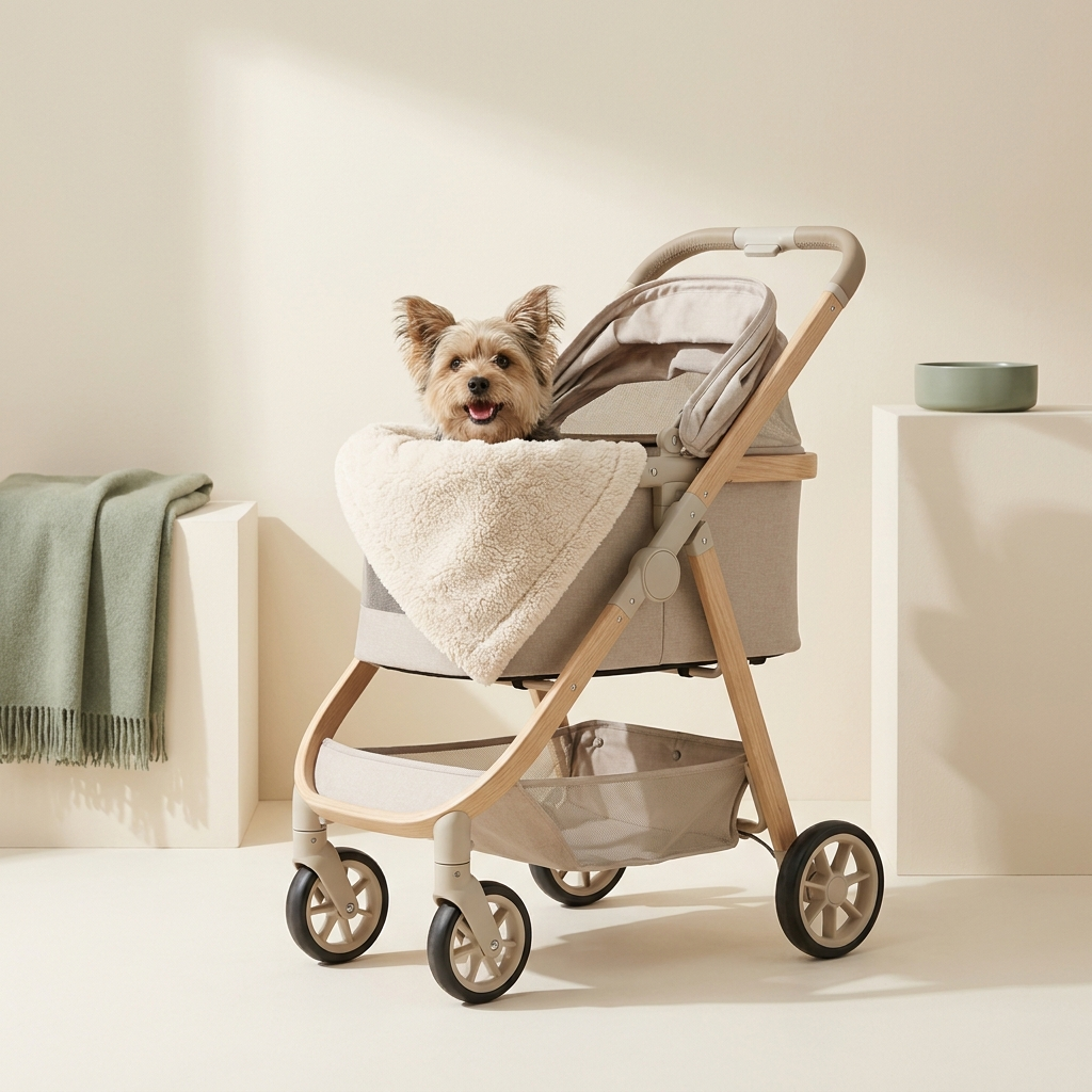Small dog peeking out of a modern pet stroller – Petifo Pet Strollers