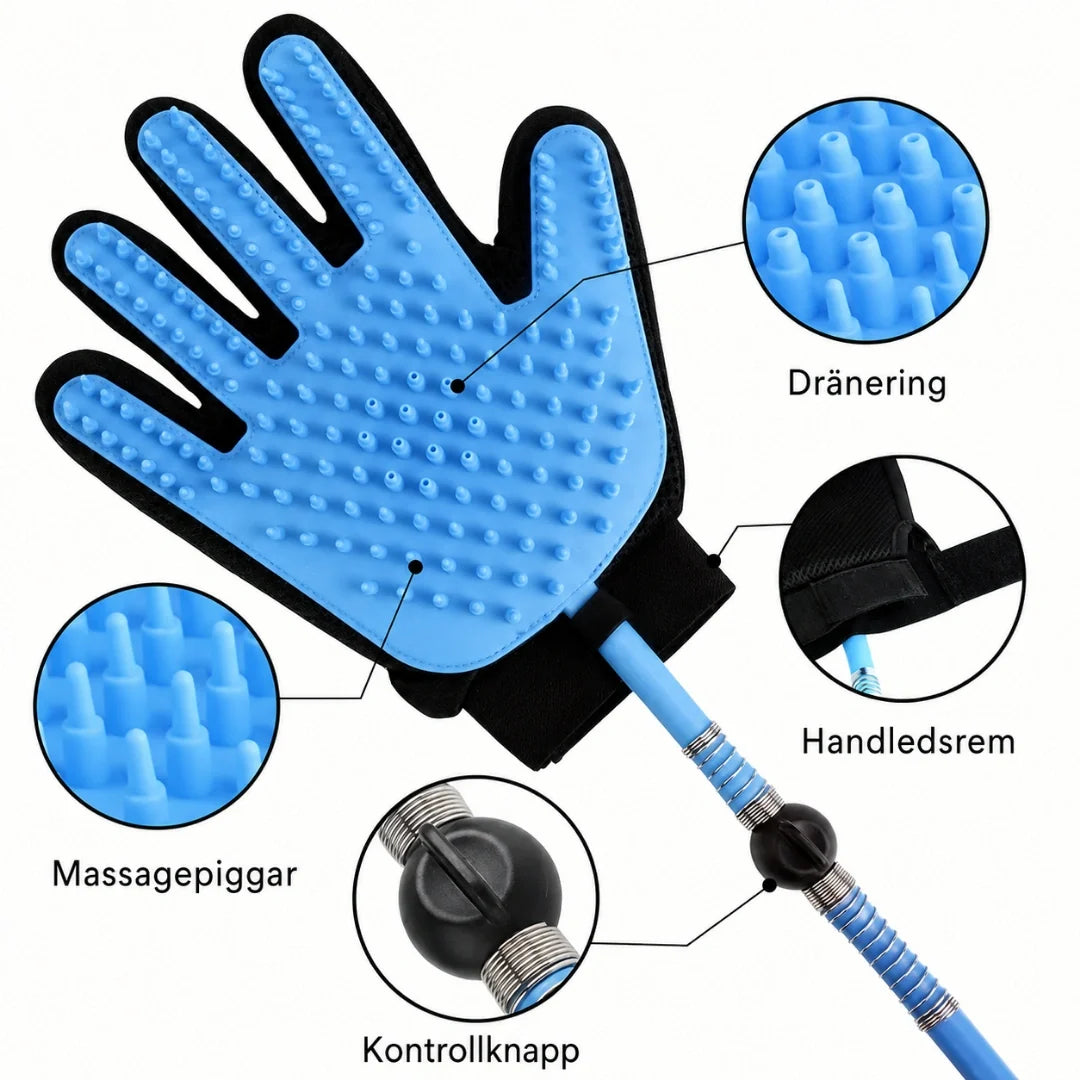 AquaGroomer Shower Glove with water connection wrist strap - Petifo