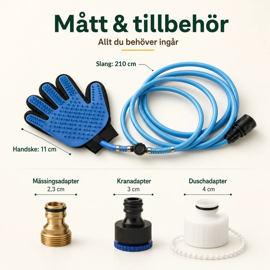 AquaGroomer Shower Glove with water connection measurements - Petifo