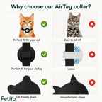 Comparison chart emphasizing comfortable cat-friendly shapes and secure AirTag holder fits versus loose alternatives.