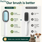 Comparison infographic showing Petifo soft bristle brush features versus traditional metal pet slicker brush