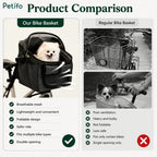 Petifo product comparison infographic showing advantages of the Petifo bike basket over regular bike baskets.
