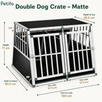 Dimension specifications infographic for the Petifo matte double dog crate.
