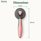 Dimension guide for the Petifo self-cleaning pet brush showing a width of 77 mm and a total length of 193 mm