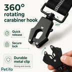 Close-up view of the durable 360-degree rotating metal carabiner hook with a quick-release and secure locking system.