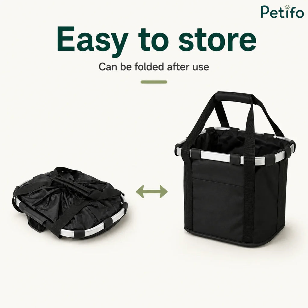 Easy to Store graphic illustrating how the basket collapses flat for compact storage after use.