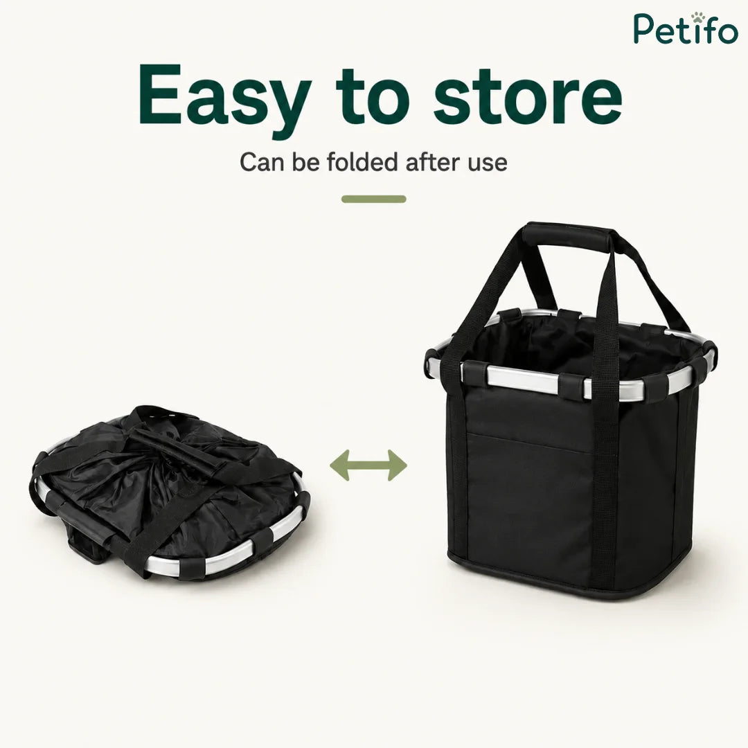 Easy to Store graphic illustrating how the basket collapses flat for compact storage after use.