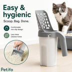 Ergonomic cat litter scoop and waste bin combination designed for an easy and mess-free home