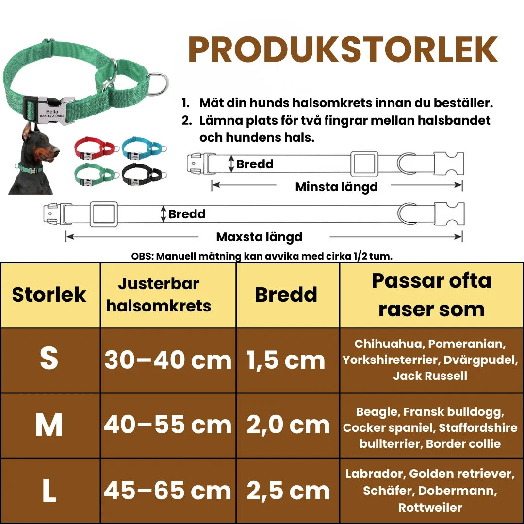 Semi-choke Collar with personalised engraving Product size - Petifo