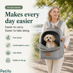 Promotional lifestyle banner highlighting the benefits of using a hands-free pet carrier backpack for everyday walks.