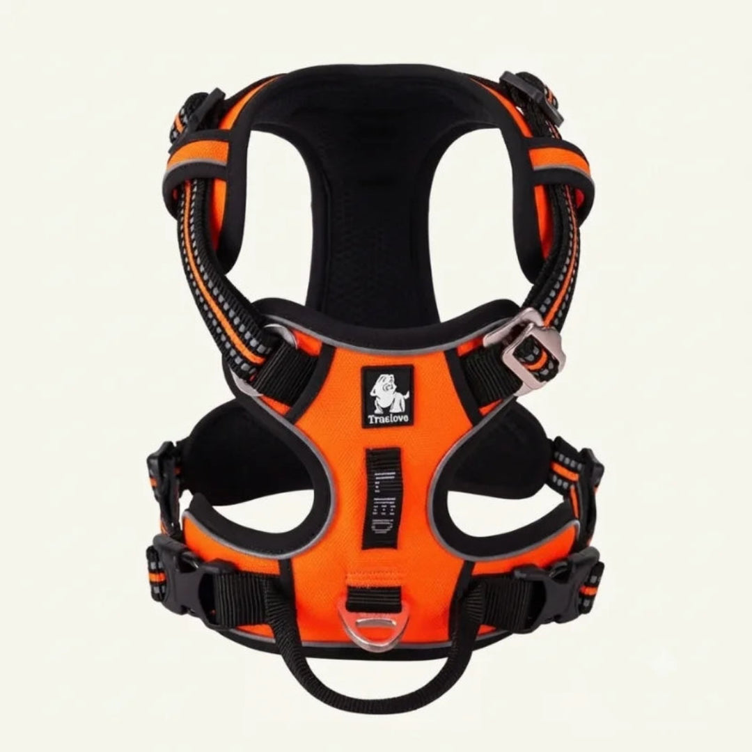 High-visibility orange Truelove adjustable dog harness designed for safety and control.