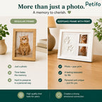 Comparative infographic highlighting the emotional value of a keepsake frame with paw print casting over a regular photo frame.