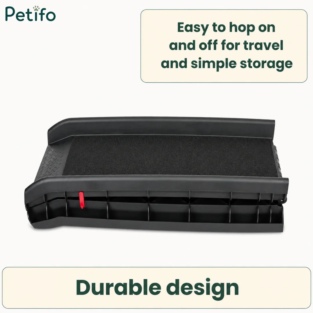 Lightweight foldable pet ramp showing its compact design for travel and easy storage.