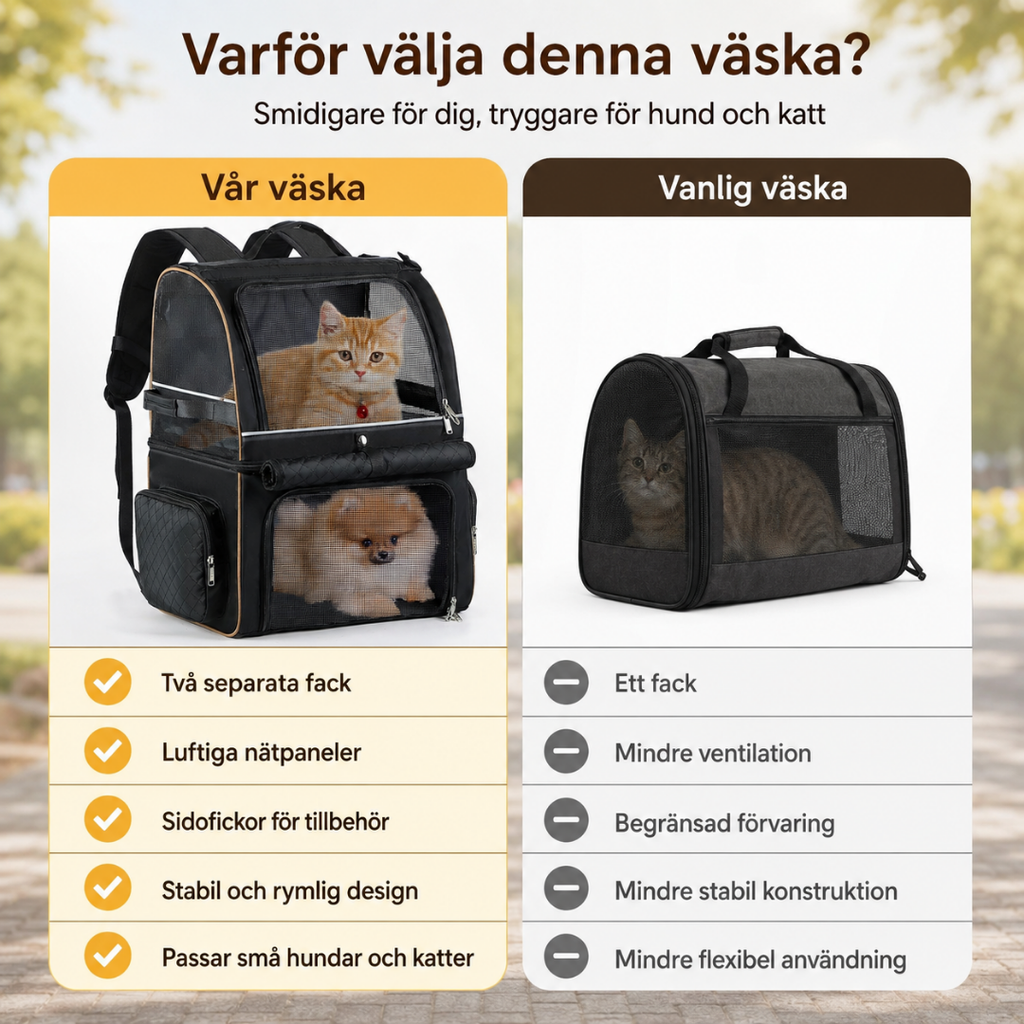 PetPacker Double Backpack comparison vs ordinary carrier bag - Petifo