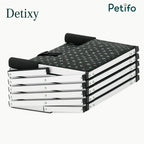 Detixy branded portable dog stairs folded down into a compact, flat position for easy storage.