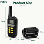 Product dimension infographic displaying precise measurements in centimeters for the remote transmitter and receiver unit.