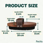 Product dimension guide detailing measurements for the wooden horse grooming brush handle and bristles.