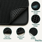 Product feature diagram highlighting air circulation, honeycomb design, soft texture, and reinforced edges