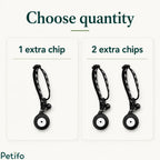 Quantity selection graphic comparing purchase options for one extra microchip tag versus two extra microchip tags.