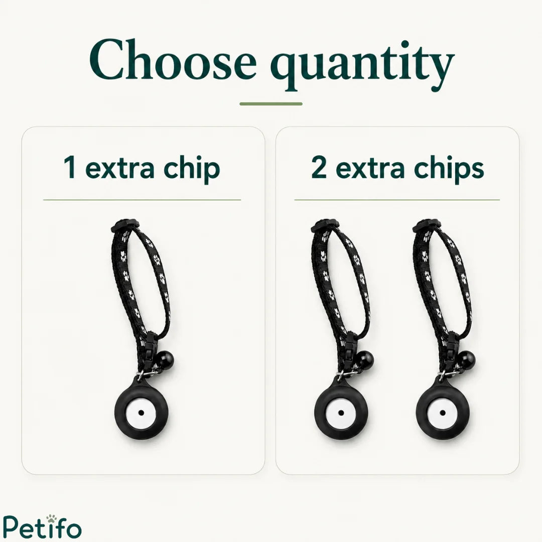 Quantity selection graphic comparing purchase options for one extra microchip tag versus two extra microchip tags.