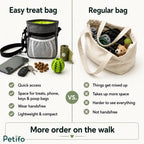 An infographic comparing the quick access and convenience of a dog treat bag against a regular tote bag.