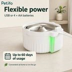 Rechargeable wireless cat water fountain with flexible USB or battery power offering up to 60 days of usage.
