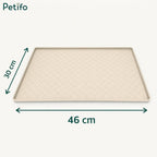 Dimension diagram of the rectangular beige pet silicone mat showing measurements of 46 cm long and 30 cm wide.
