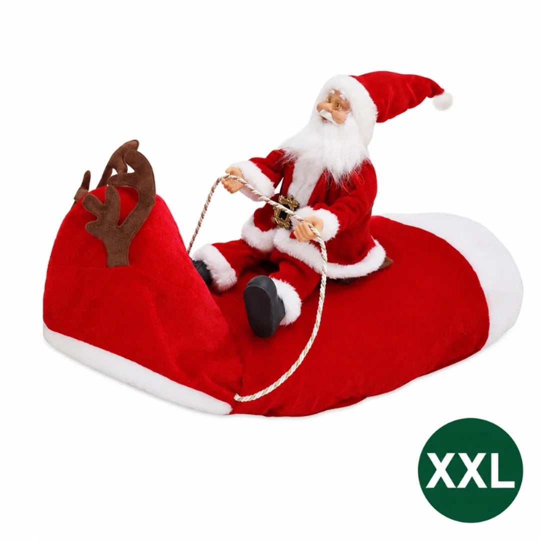 Double extra large size Santa Claus riding a reindeer dog Christmas costume.
