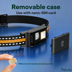 Close-up view of the removable tracker case showing the nano-SIM card slot and internal chip structure.