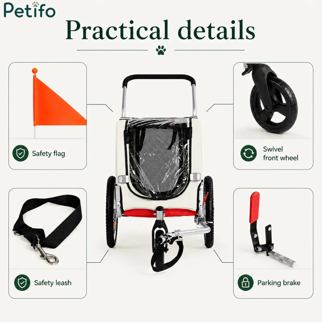 Safety and practical details of the Petifo dog trailer.