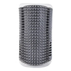 Grey silicone cat self-groomer brush shown vertically on a white background.