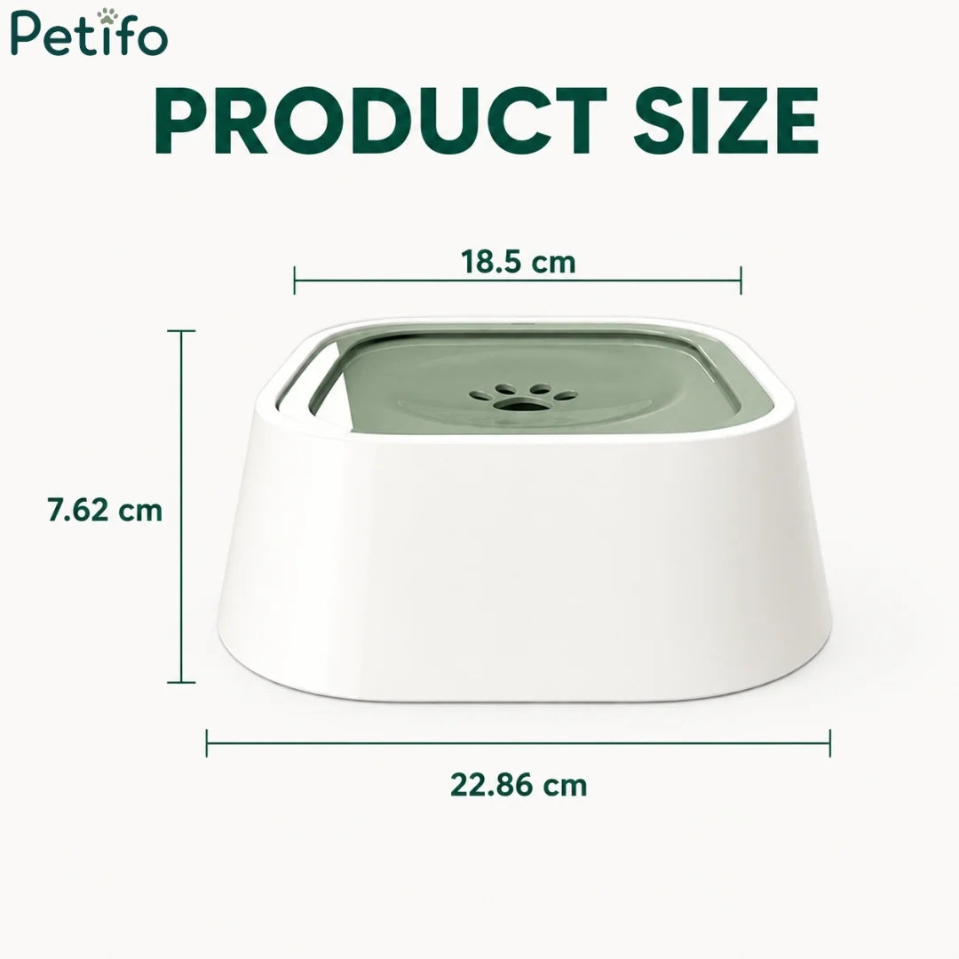 Exploded view diagram of size of anti-spill pet bowl