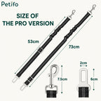 Size chart and dimension breakdown for the pro version elastic pet car seat belt.