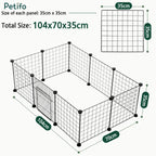 Size diagram detailing panel measurements and total dimensions for the Petifo wire dog playpen.