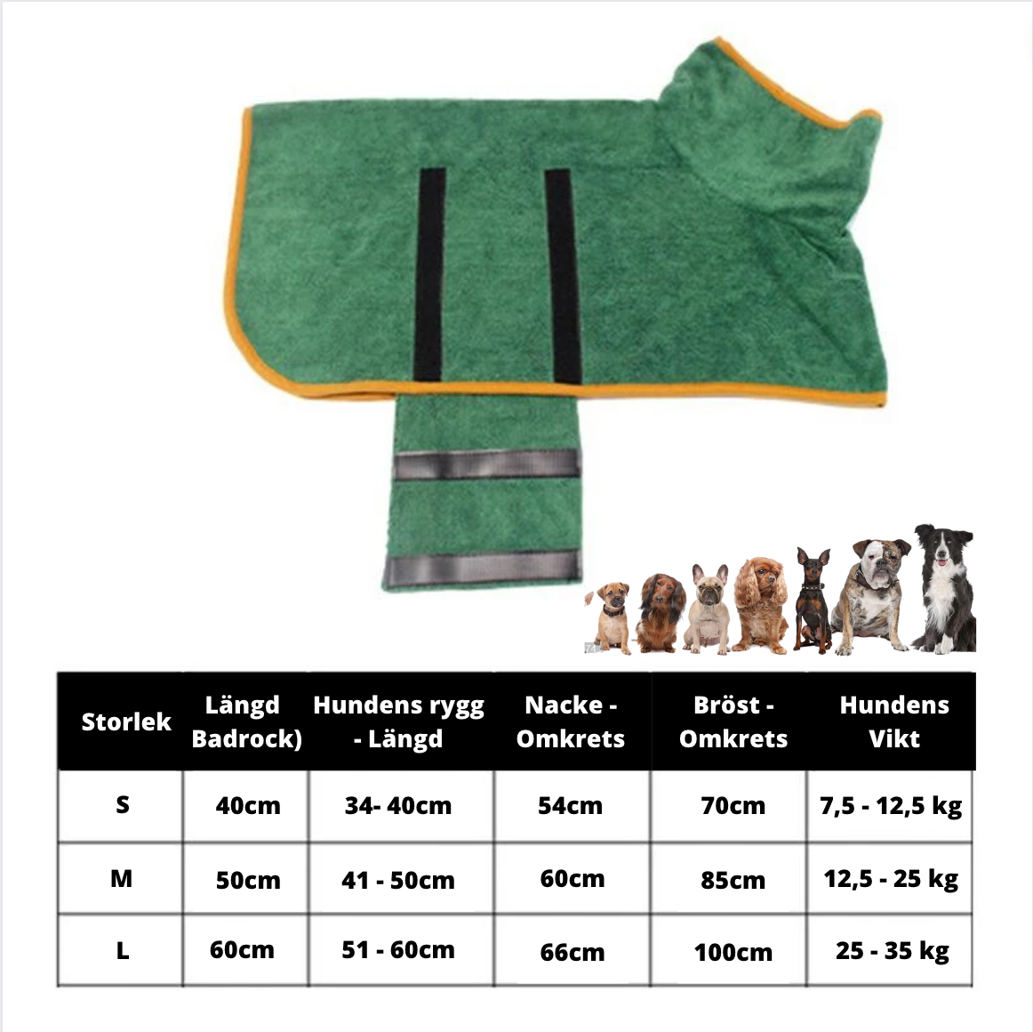 Dog bathrobe size