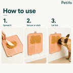 Step-by-step guide showing how to spread food, secure, and let pets lick the Petifo mat