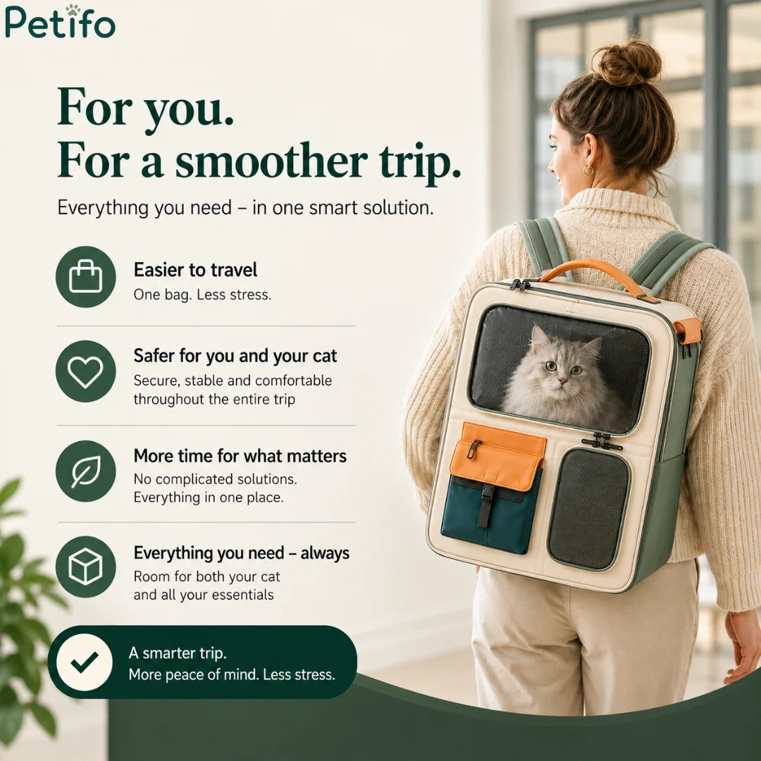 Lifestyle banner highlighting the benefits of a smart, stress-free travel solution for you and your cat.
