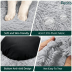 Detailed view of soft plush fabric, anti-skid bottom, and tear-resistant material features of the dog bed.