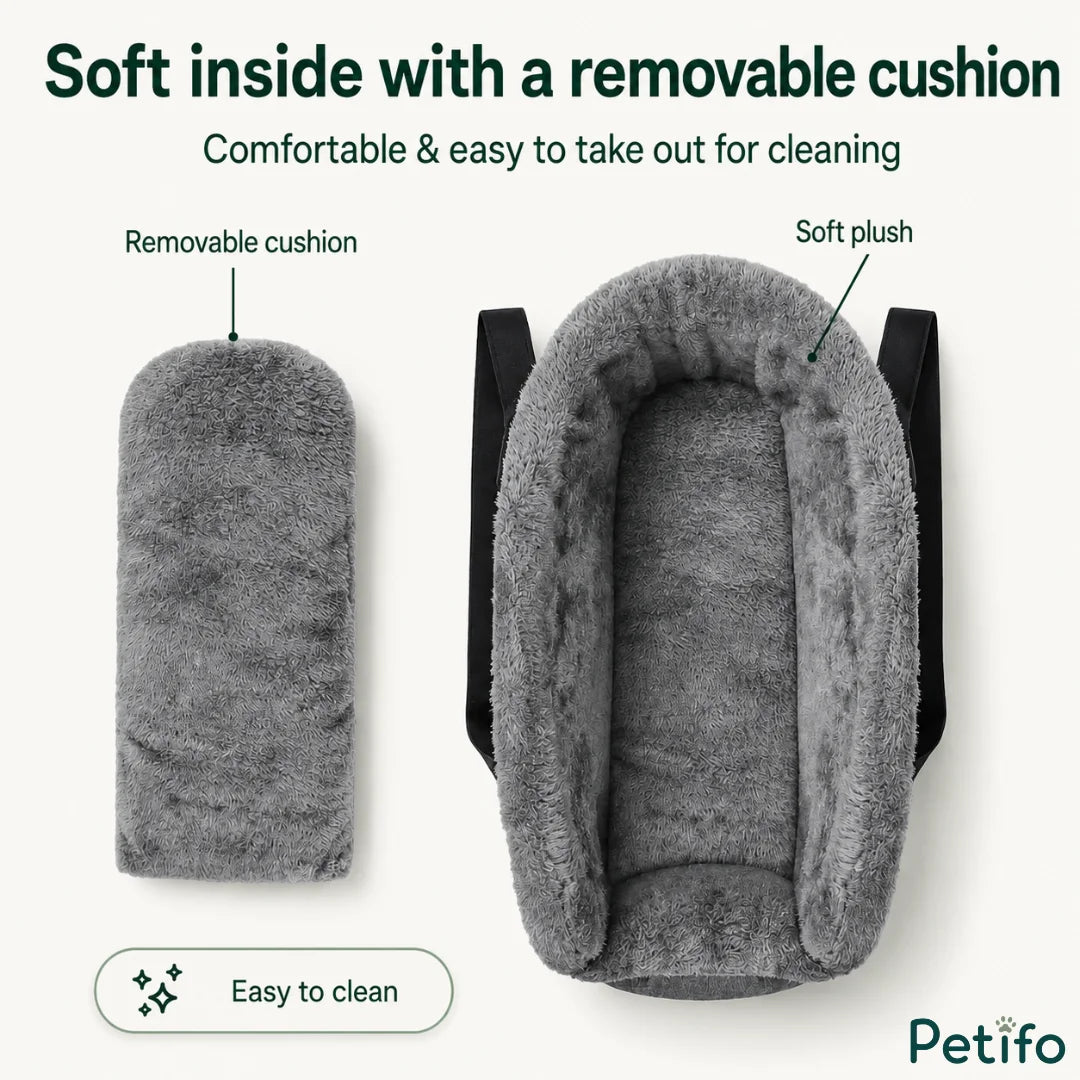 Top view of Petifo pet car seat featuring soft plush lining and removable padded cushion