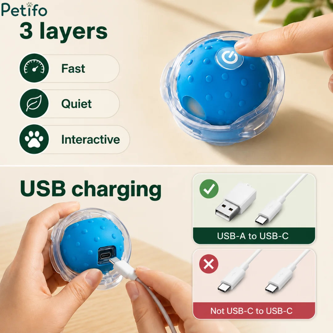 Detailed breakdown of the 3-layer design, fast and quiet performance, and USB-A to USB-C charging specifications.