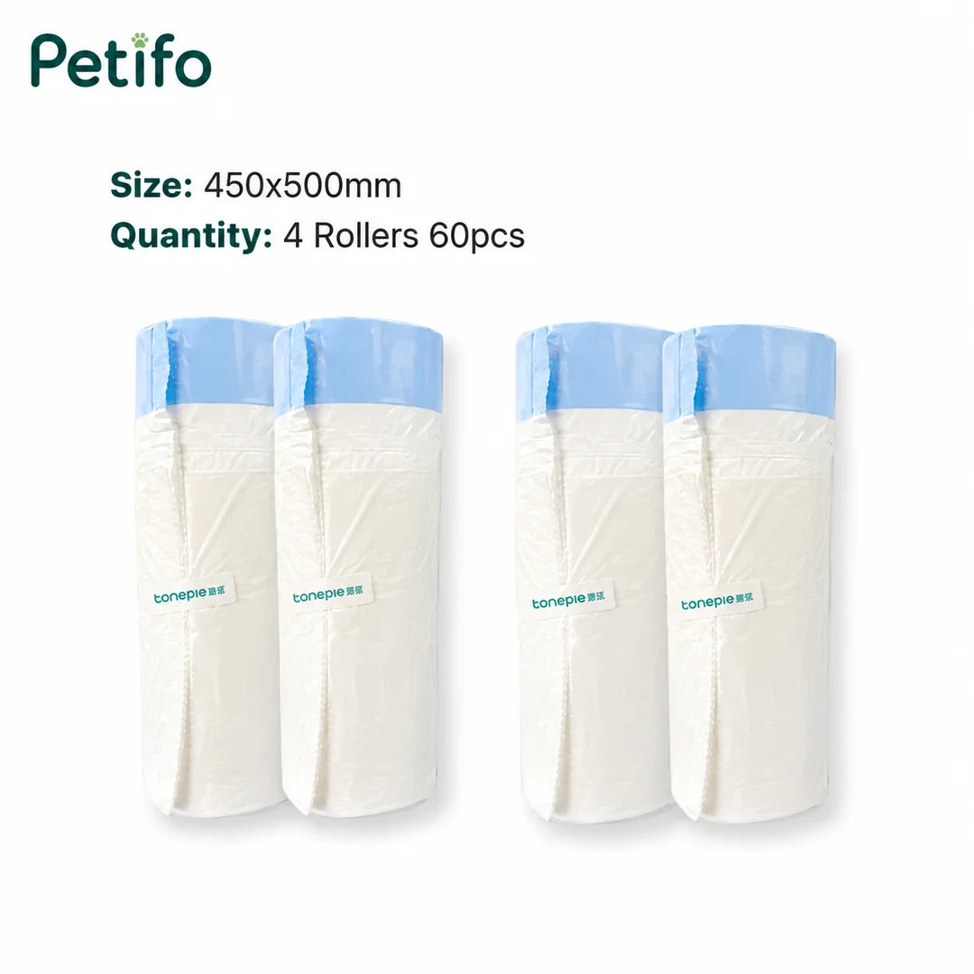 These replacement waste bag rolls for the Litterluxe Pro cat litter box measure 450x500mm