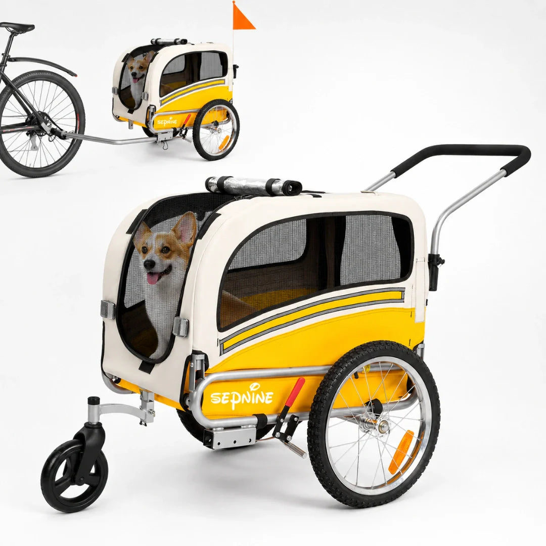 SEPNINE 2-in-1 Bike Trailer for Dogs yellow - Petifo