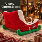 Rear view of the Christmas sleigh pet bed with a resting dog – Petifo