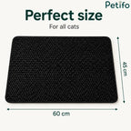 Petifo black cat litter mat dimension guide showing 60 cm width and 45 cm length