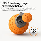 Felineo Spinball 2.0 automatic cat toy in orange with grey frame, USB-C charging and long battery life