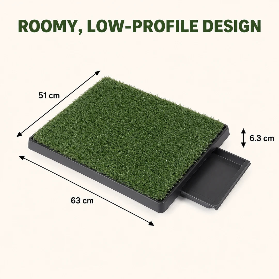 Afmetingen van het gras-hondentoilet: 63 × 51 × 6,3 cm