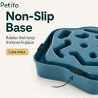 Underside view of teal pet bowl highlighting non-slip rubber feet