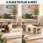 PawHut 2-in-1 Cat Tunnel before and after indoor enrichment comparison - Petifo