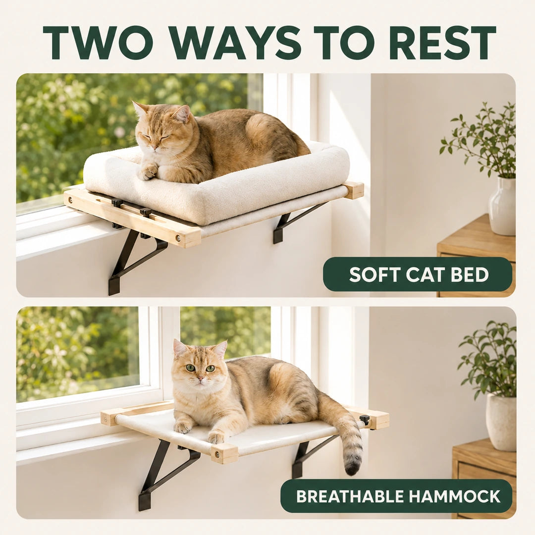 Padded bed and hammock resting modes for the PawHut window bed - Petifo