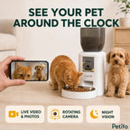PawHut 4L camera feeder: Owner viewing pets through the feeder camera on a phone - Petifo